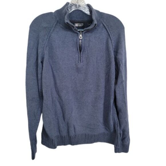 1775 Men Blue Vneck‎ Half zip Pullover Knit Ribbed Sweater Sz Medium Cotton Work - Picture 1 of 5